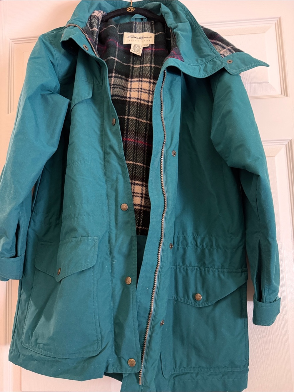Eddie Bauer Teal Utility Jacket with Plaid Lining